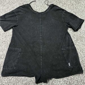 Free People Black Short Sleeve Jumpsuit